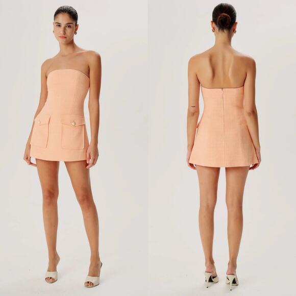 Ronny Kobo Teran Taren Tweed Strapless Mini Dress Cocktail Sherbert Pink XL - Picture 2 of 11